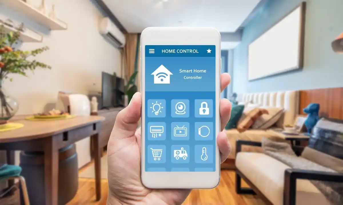 homeowner checking a smart home app on a phone